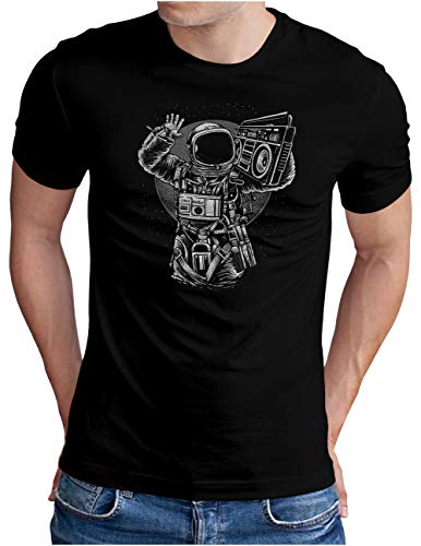 OM3® Astronaut-Musik T-Shirt | Herren | Galaxy Space Boombox | Schwarz, 4XL von OM3