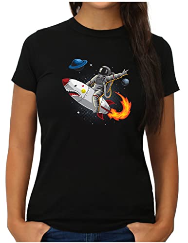 OM3® Astronaut T-Shirt - Damen - Rakete Planet Galaxy Space Rocket #1 - M, Schwarz von OM3