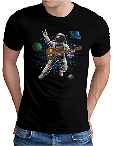 OM3® Astronaut T-Shirt | Herren | Gitarre Rock Musik Planet Galaxy Space Band Festival | Schwarz, L von OM3