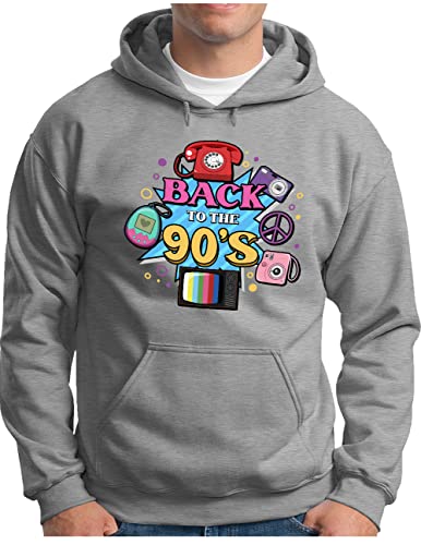 OM3® Back to The 90's Hoodie | Herren | 90s Retro Neunziger 90er Jahre | Kapuzen-Pullover Grau Meliert, L von OM3