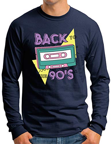 OM3® Back to The 90's Langarm Shirt | Herren | Retro Cassette Tape Musik | Navy, XL von OM3