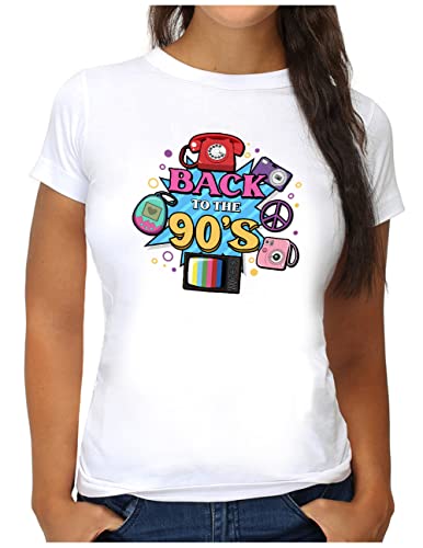 OM3® Back to The 90's T-Shirt | Damen | 90s Retro Neunziger 90er Jahre | M, Weiß von OM3