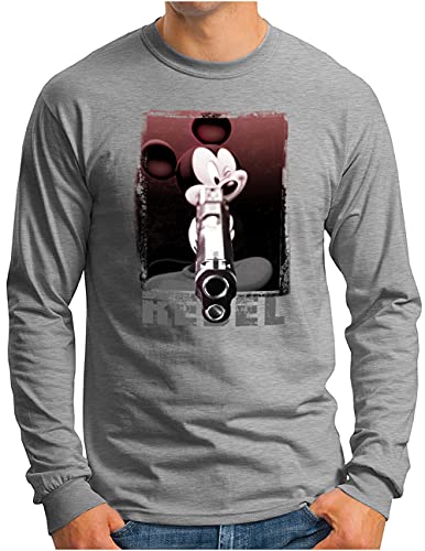 OM3® Bad Rebel Mouse Langarm Shirt | Herren | Gangsta Gun Parodie Fun | Grau Meliert, XXL von OM3