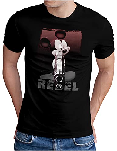 OM3® Bad Rebel Mouse T-Shirt | Herren | Gangsta Gun Parodie Fun | Schwarz, 3XL von OM3