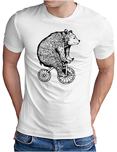 OM3® Bär mit Fahrrad T-Shirt | Herren | Bicycle Bike Radsport Radfahrer | Weiß, L von OM3