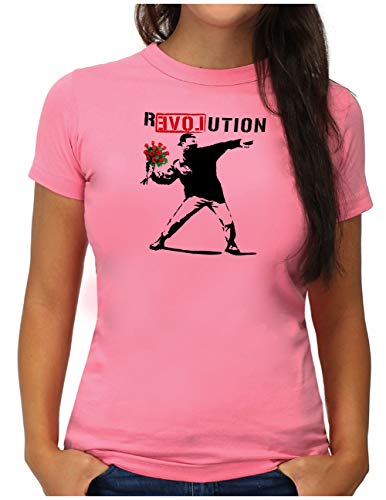OM3® Banksy R-EVOL-UTION T-Shirt | Damen | R-Love-UTION Urban Street Art | M, Pink von OM3