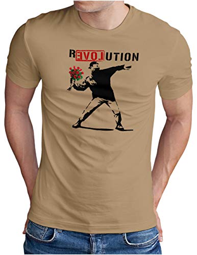 OM3® Love Stencil Banksy T-Shirt | Herren | R-Love-UTION Urban Street Art Revolution | Khaki, L von OM3