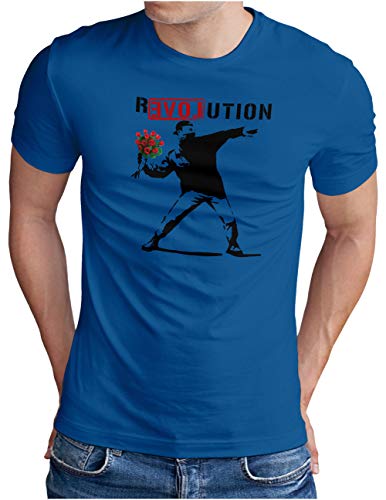 OM3® Love Stencil Banksy T-Shirt | Herren | R-Love-UTION Urban Street Art Revolution | Royal Blau, L von OM3