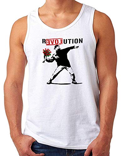 OM3® Love Stencil Banksy Tank Top Shirt | Herren | R-Love-UTION Urban Street Art Revolution | Weiß, L von OM3