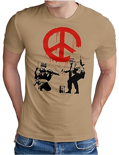 OM3® Banksy War Peace T-Shirt | Herren | Urban Street Art Graffiti | Khaki, M von OM3