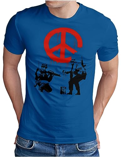 OM3® Banksy War Peace T-Shirt | Herren | Urban Street Art Graffiti | Royal Blau, L von OM3