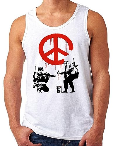 OM3® Banksy War Peace Tank Top Shirt | Herren | Urban Street Art Graffiti | Weiß, M von OM3