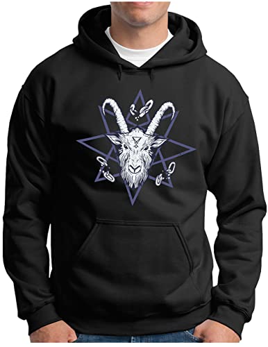 OM3® Baphomet Goat Hoodie - Herren - Satanismus Ziege Pentagramm Atheist - Kapuzen-Pullover Schwarz, 5XL von OM3