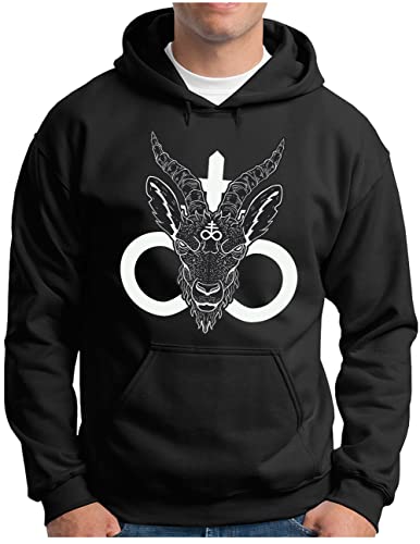 OM3® Baphomet Goat Skull Hoodie | Herren | Satanismus Ziege Pentagramm Atheist II | Kapuzen-Pullover Schwarz, 4XL von OM3