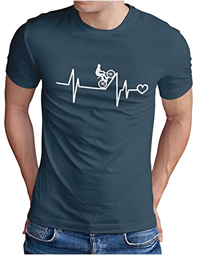 OM3® Bicycle Fahrrad T-Shirt | Herren | Herzschlag MTB Radsport Biking | Denim, L von OM3