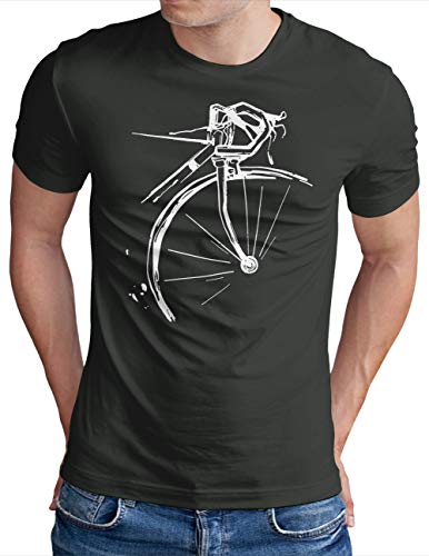 OM3® Bicycle Fahrrad T-Shirt | Herren | Vintage Radsport Radfahrer | Dark Grey, L von OM3