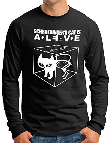 OM3® - Big Bang - Schroedingers Cat WS Langarm Shirt - Herren - Sheldon Katze - Schwarz, 3XL von OM3