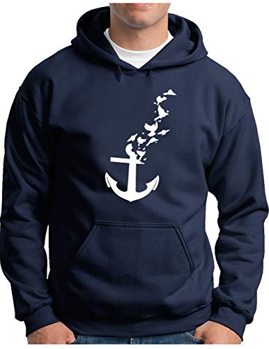 OM3® Birds Anchor Hoodie | Herren | Anker Nautical Seagull Sailor | Kapuzen-Pullover Navy, L von OM3