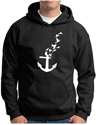 OM3® Birds Anchor Hoodie | Herren | Anker Nautical Seagull Sailor | Kapuzen-Pullover Schwarz, L von OM3