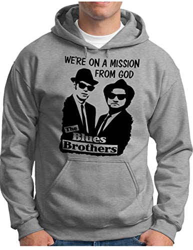 OM3® Blues Brothers Hoodie | Herren | On A Mission from God Jake and Elwood | Kapuzen-Pullover Grau Meliert, XL von OM3