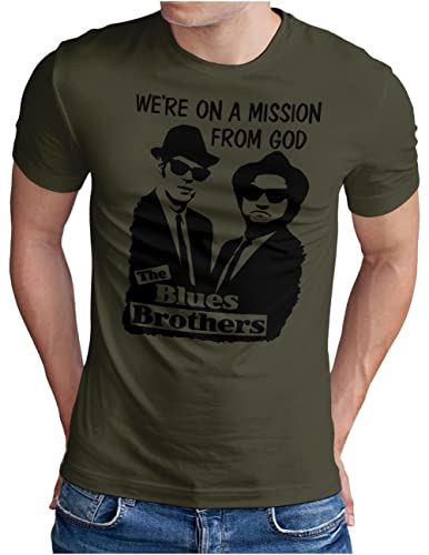 OM3® Blues Brothers T-Shirt | Herren | On A Mission from God Jake and Elwood | Oliv, L von OM3