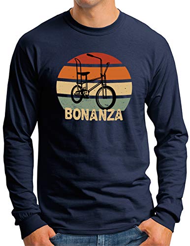 OM3® Bonanza Fahrrad Langarm Shirt | Herren | Retro Vintage Rad Bonanzarad IV | Navy, S von OM3