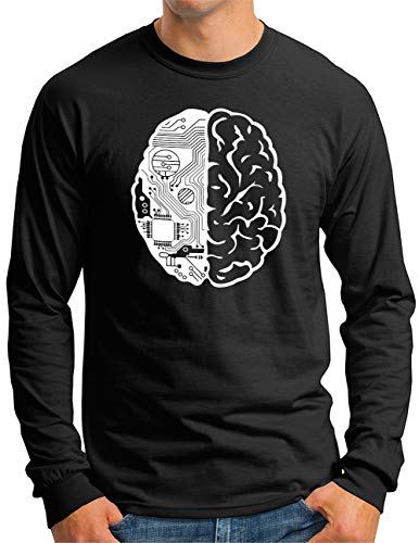 OM3® Brain-Computer-CPU-Chip Langarm Shirt | Herren | Geek IT Admin Coder Cyborg Nerd | Schwarz, S von OM3