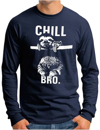 OM3® CHILL-BRO Langarm Shirt - Herren - Faultier Motiv Lazy Sloth Chiller Fun - Navy, L von OM3