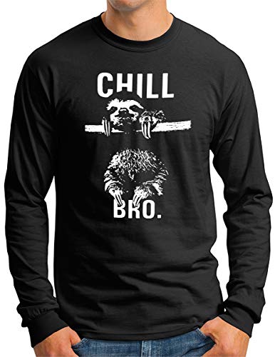 OM3® CHILL-BRO Langarm Shirt | Herren | Faultier Lazy Sloth Chiller Fun | Schwarz, S von OM3