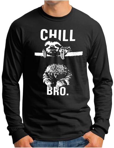 OM3® CHILL-BRO Langarm Shirt - Herren - Faultier Motiv Lazy Sloth Chiller Fun - Schwarz, S von OM3
