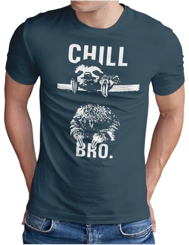 OM3® CHILL-BRO T-Shirt - Herren - Faultier Motiv Lazy Sloth Chiller Fun - Denim, S von OM3