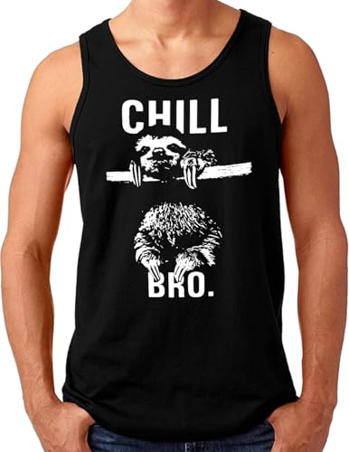 OM3® CHILL-BRO Tank Top Shirt - Herren - Faultier Motiv Lazy Sloth Chiller Fun - Schwarz, XL von OM3