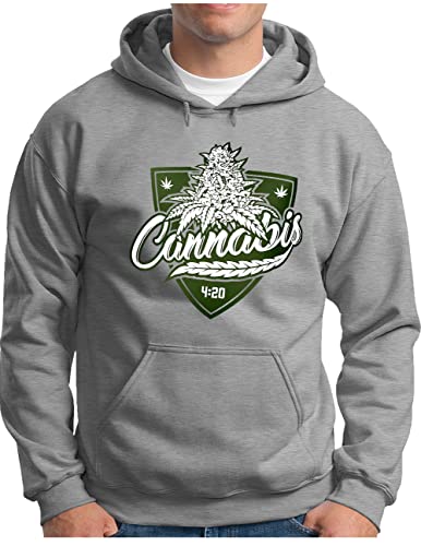 OM3® Cannabis-420 Hoodie - Herren - Marihuana Smoking Weed Bong Gras Party - Kapuzen-Pullover Grau Meliert, 3XL von OM3