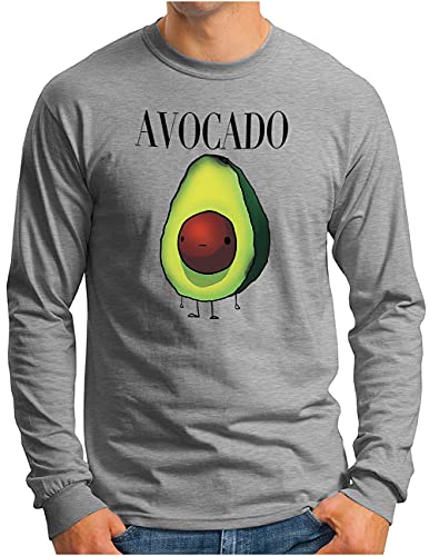 OM3® Cartoon Avocado Langarm Shirt | Herren | Fun Epic Fruit | Grau Meliert, XL von OM3