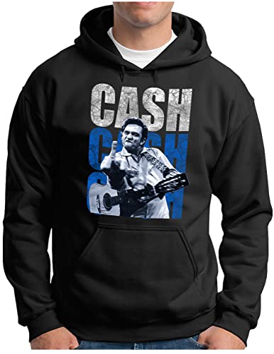 OM3® Cash-Cash-Cash Hoodie - Herren - Country Music Johnny Vintage - Kapuzen-Pullover Schwarz, XXL von OM3