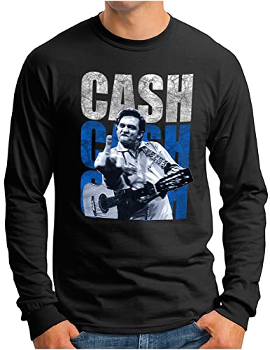 OM3® Cash-Cash-Cash Langarm Shirt | Herren | Country Music Johnny Vintage | Schwarz, XL von OM3