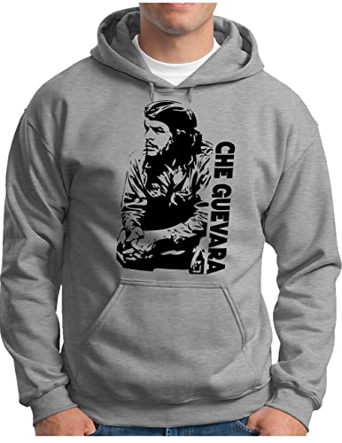 OM3® Che Guevara Hoodie | Herren | EL Comandante Kuba Guerrilla Revolution | Kapuzen-Pullover Grau Meliert, 3XL von OM3