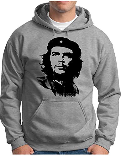 OM3® Che-Guevara Hoodie | Herren | Viva La Revolution Castro Cuba Havana | Kapuzen-Pullover Grau Meliert, 3XL von OM3