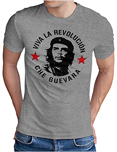 OM3® Che Guevara T-Shirt | Herren | Viva La Revolucion Guerilla Kämpfer | Grau Meliert, 4XL von OM3