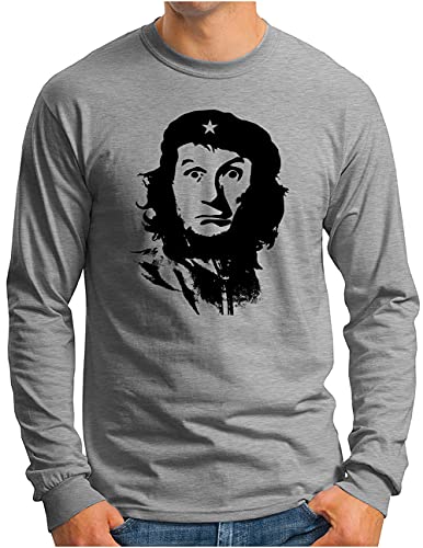 OM3® Che Guevara x Al Bundy Langarm Shirt - Herren - 90's Kult TV Serie Revolution Parodie - Grau Meliert, L von OM3