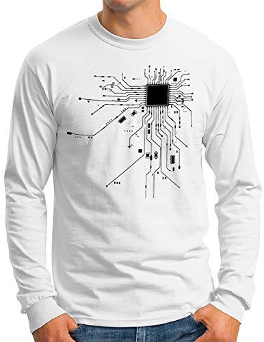 OM3® Computer-Chip-Heart Langarm Shirt - Herren - Geek CPU Nerd IT Admin - Weiß, XXL von OM3