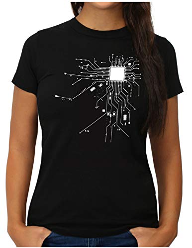 OM3® Computer-Chip-Heart T-Shirt - Damen - Geek CPU Nerd IT Admin Coder - XL, Schwarz von OM3