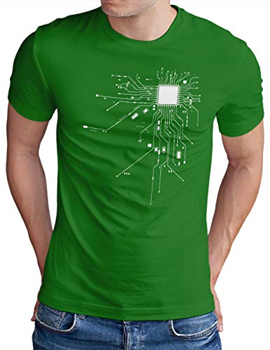 OM3® Computer-Chip-Heart T-Shirt - Herren - Geek CPU Nerd IT Admin Coder - Grün, XL von OM3