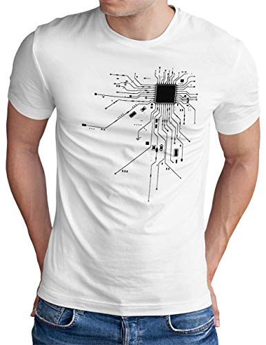 OM3® Computer-Chip-Heart T-Shirt | Herren | Geek CPU Nerd IT Admin | Weiß, L von OM3