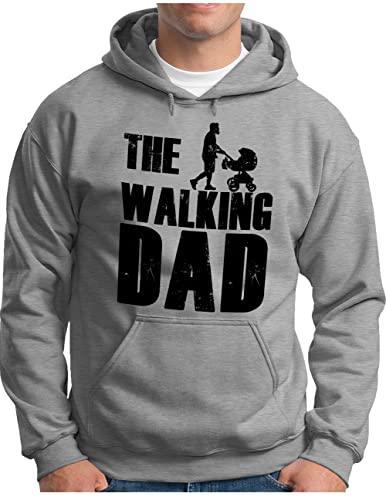 OM3® Cooler Hoodie mit Spruch - The Walking Dad - Herren - Sprüche werdender Vater Papa Daddy - Kapuzen-Pullover Grau Meliert, XXL von OM3