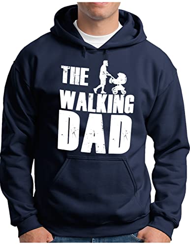 OM3® Cooler Hoodie mit Spruch - The Walking Dad | Herren | Sprüche werdender Vater Papa Daddy | Kapuzen-Pullover Navy, XXL von OM3