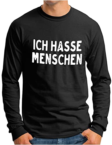OM3® Cooles Langarm Shirt mit Spruch - Ich Hasse Menschen | Herren | Sprüche Statement Quote | Schwarz, M von OM3