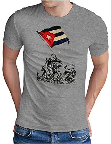 OM3® Cuba Revolution T-Shirt - Herren - Che Guevara Kuba Fidel Castro Viva La Revolucion - Grau Meliert, L von OM3