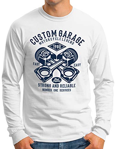 OM3® Custom Garage Two-Stroke Engine Langarm Shirt - Herren - Motorcyle Bike - Weiß, XXL von OM3