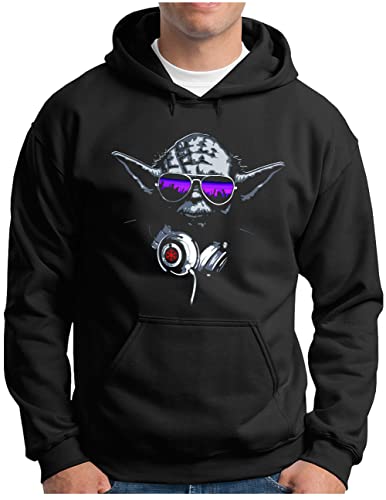 OM3® DJ-YODA Hoodie | Herren | Deejay Headphones Party Club Music (Pink) | Kapuzen-Pullover Schwarz, 3XL von OM3